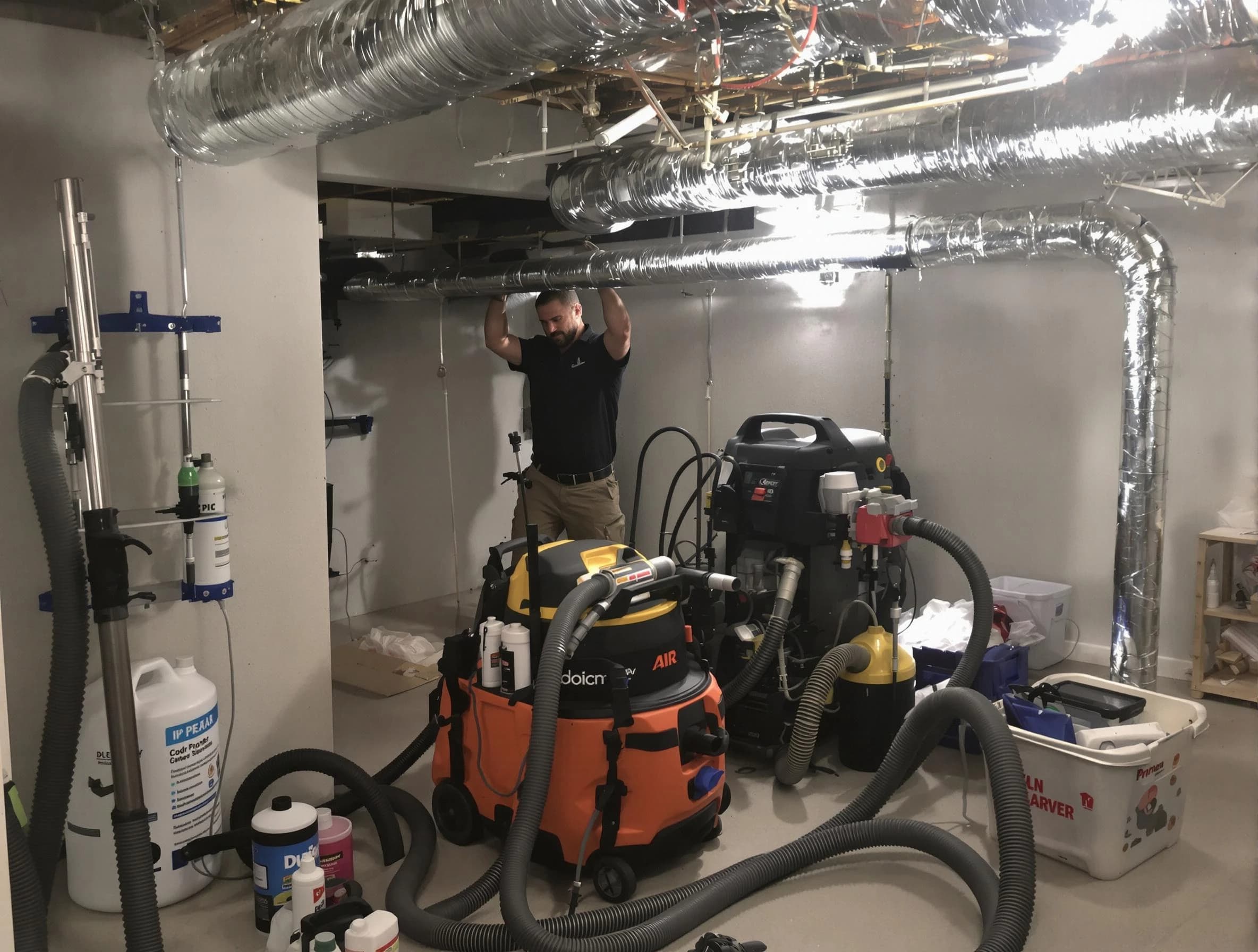 Sheridan Air Duct Cleaning specialist performing professional mold removal from air ducts using safety equipment in Sheridan