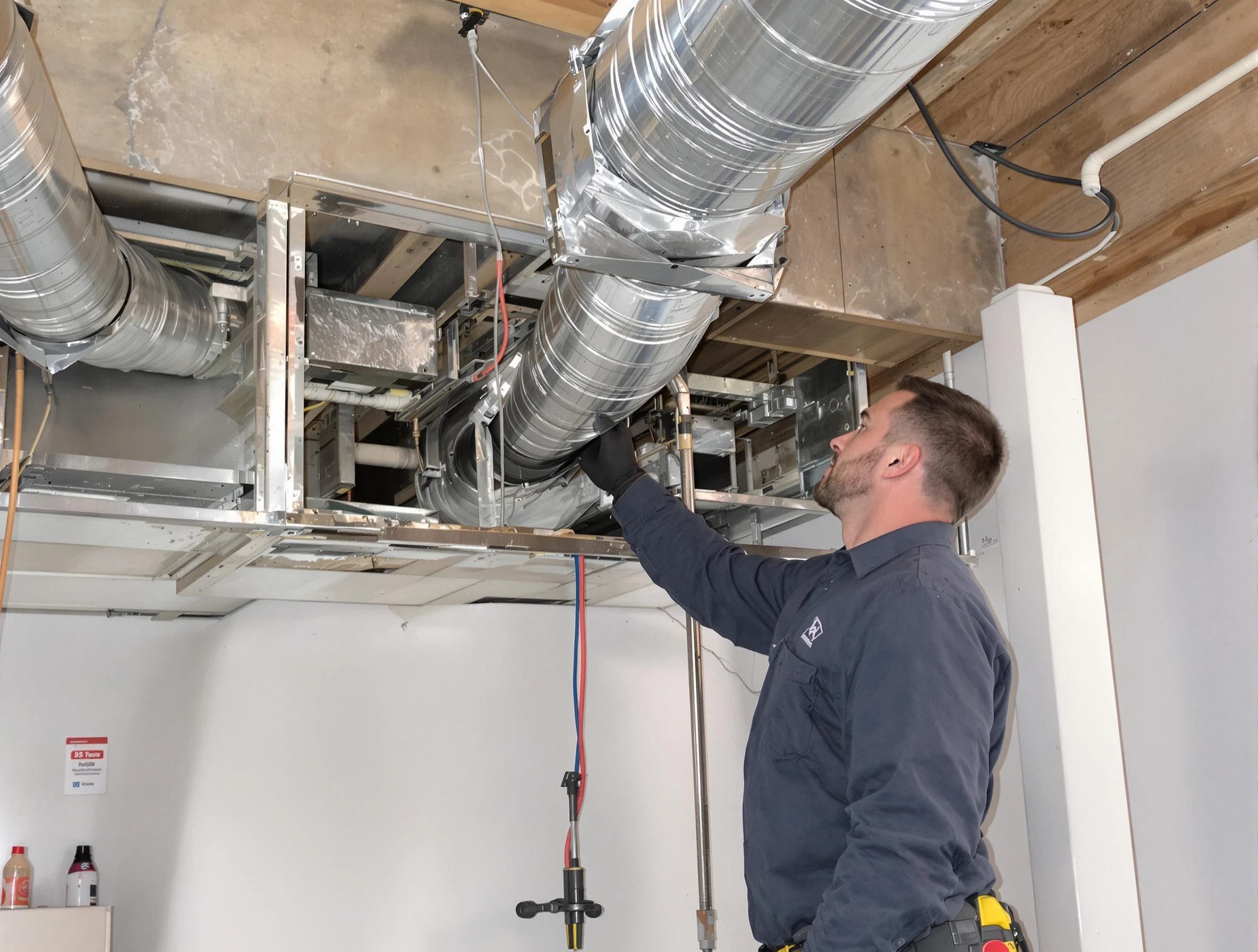 Sheridan Air Duct Cleaning technician performing professional air duct repair using specialized tools in Sheridan