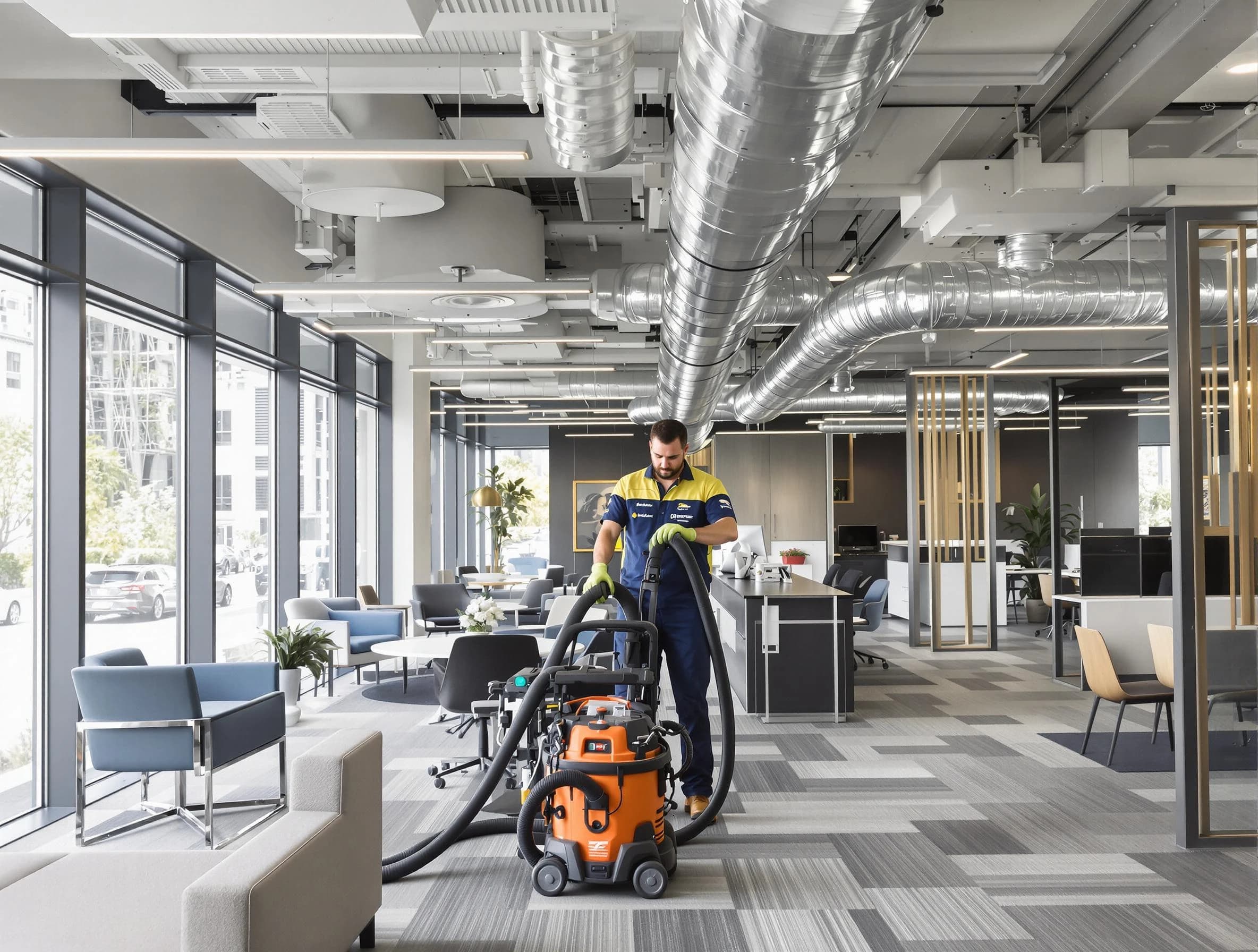 Sheridan Air Duct Cleaning team performing thorough commercial duct cleaning at a Sheridan business center