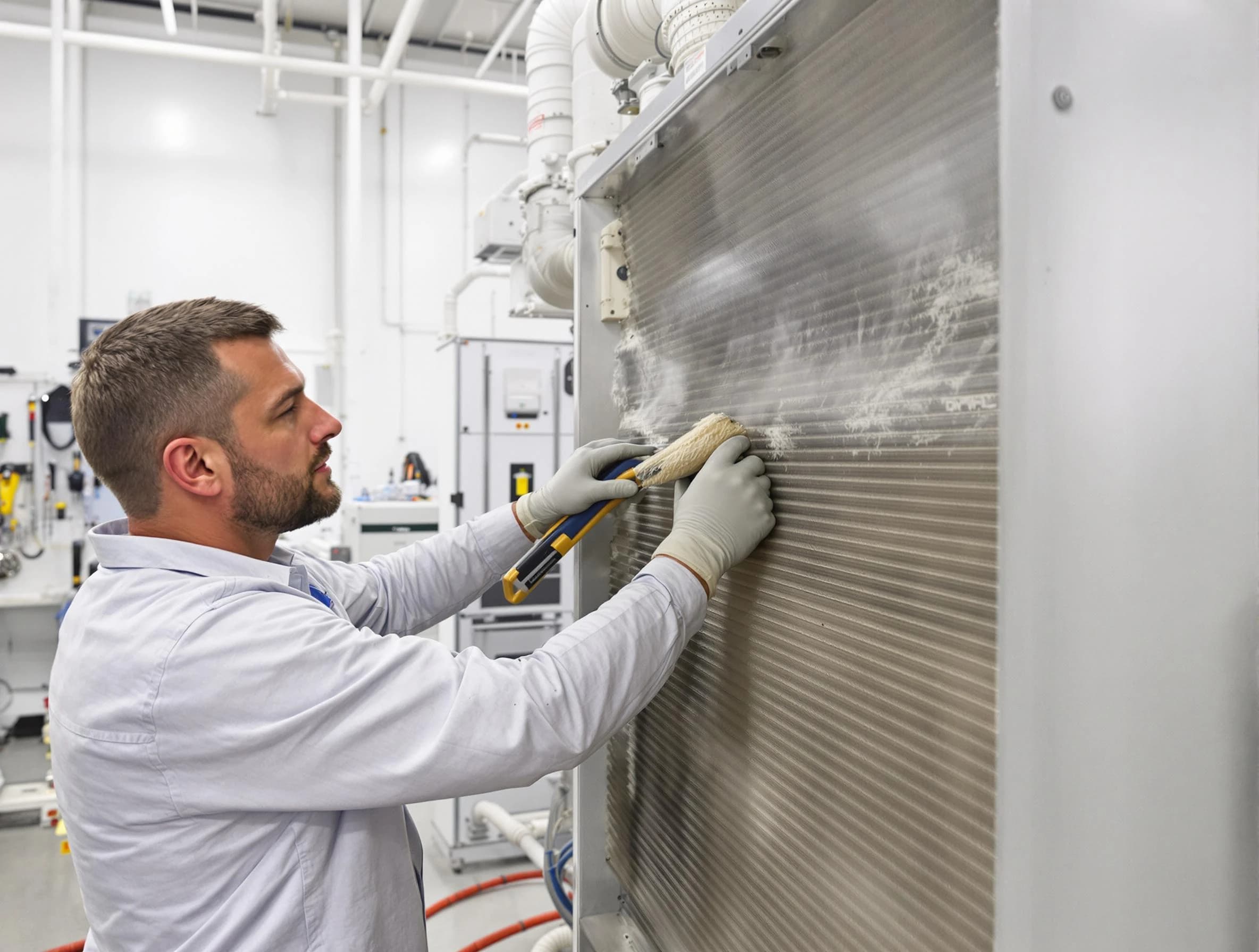 Sheridan Air Duct Cleaning technician performing precision commercial coil cleaning at a Sheridan business