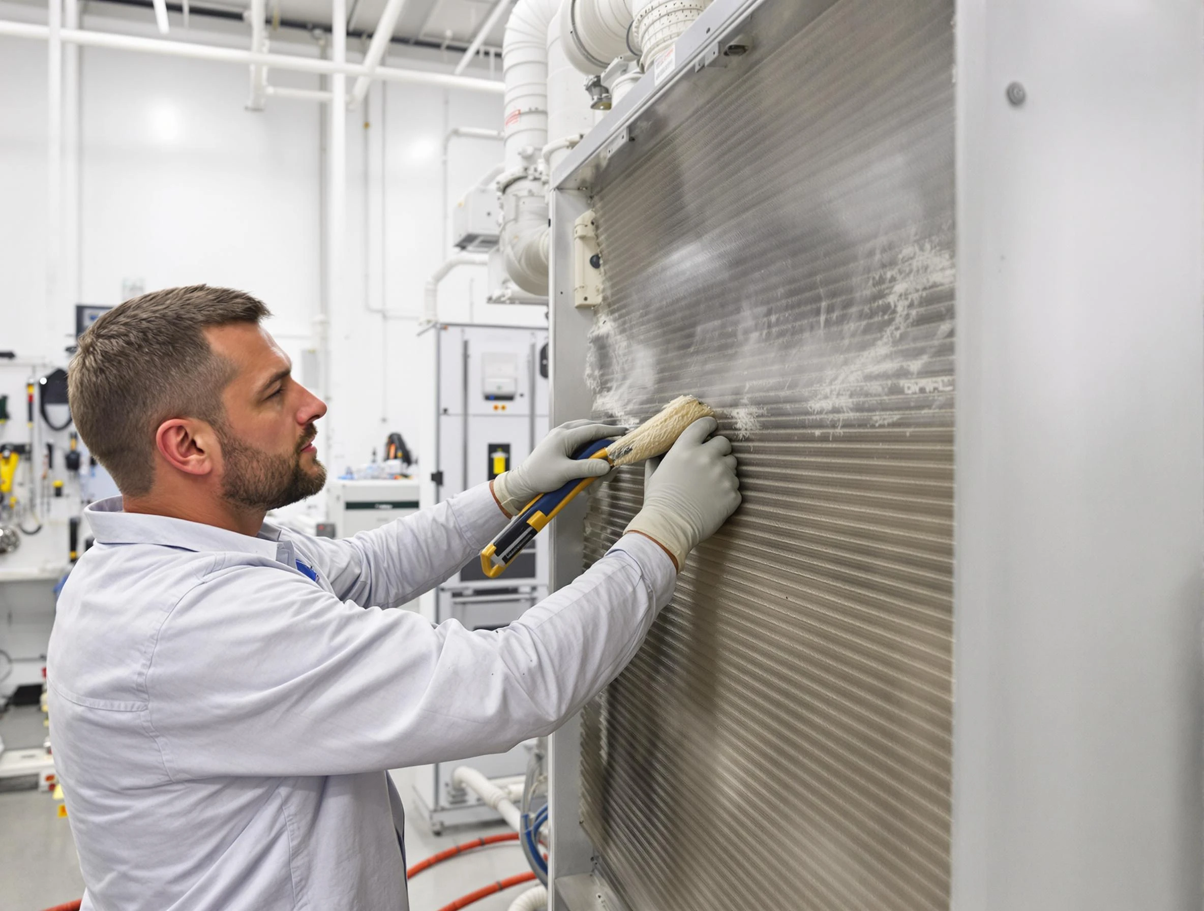 Sheridan Air Duct Cleaning technician performing precision commercial coil cleaning at a Sheridan business